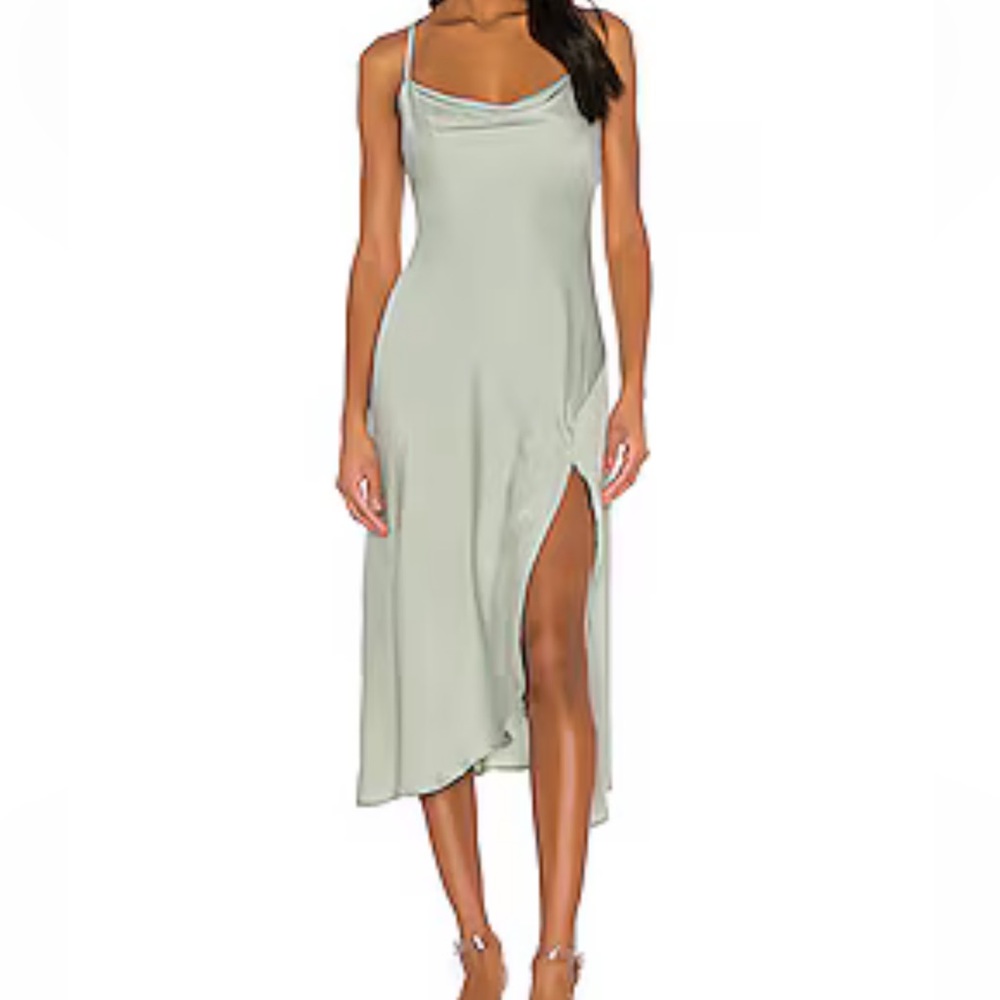 Astr Gaia sage cowl neck midi slip dress